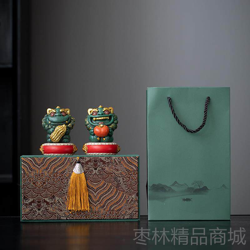 正品国潮醒狮摆件厅好柿发生礼盒迁装创意摆件客乔桌面装饰品生日图片