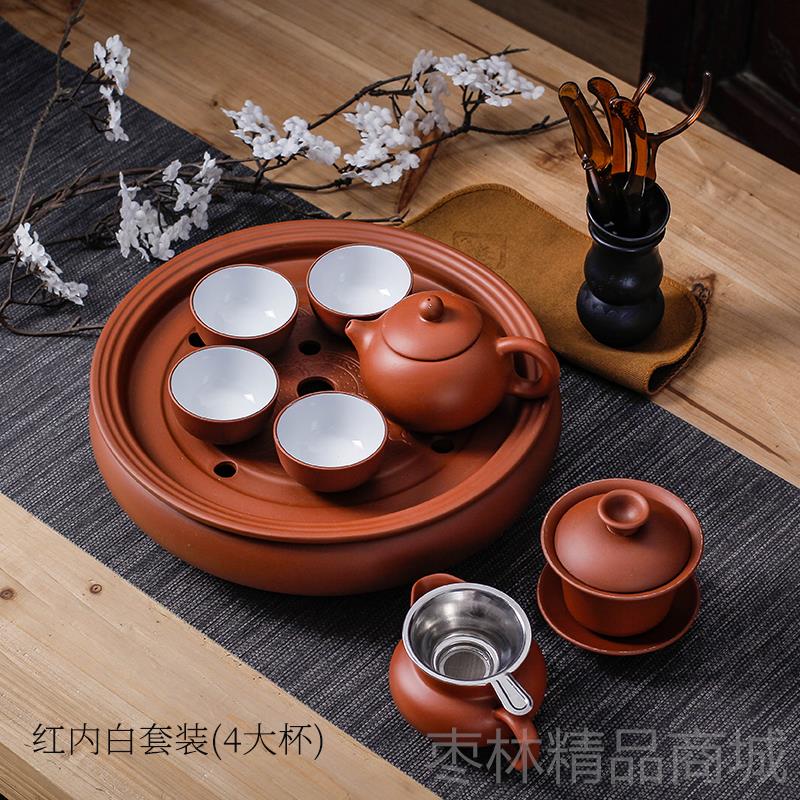 正品整套潮汕夫茶具套功装套现代客厅家用紫砂陶瓷简约圆形小盘茶