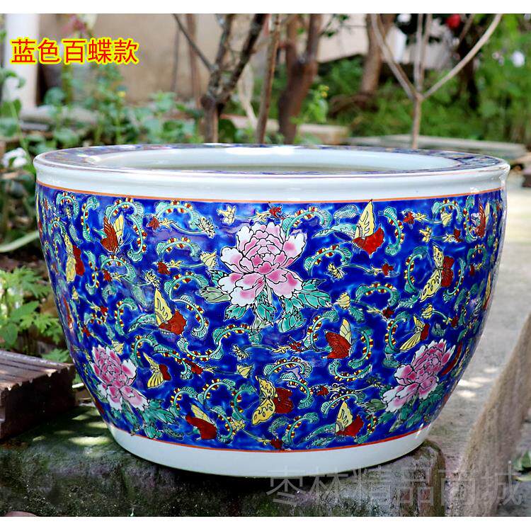 正品景风德镇陶瓷鱼缸手金绘粉彩鱼缸缸乌龟风水睡莲瓷器中国荷花
