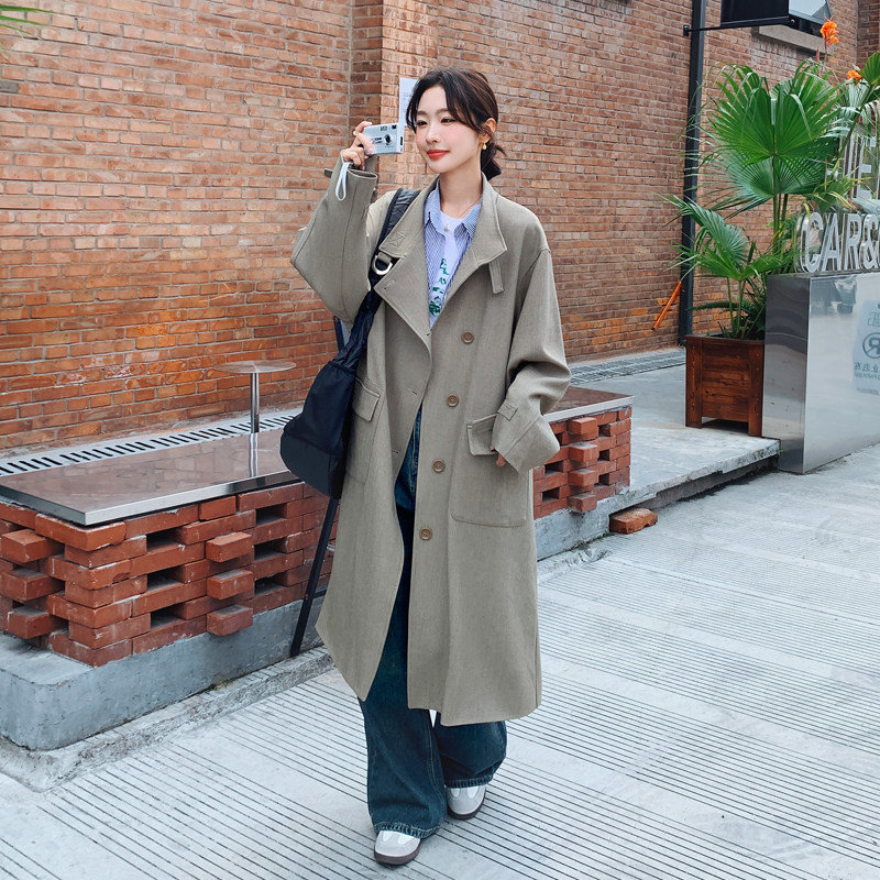 现货优质纯色精品常规疯狂促销直筒型风衣女中长款感2024秋季新款