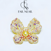 天然金珠蝴蝶胸针FAR 配大衣 NEAR满钻南洋金珠复古宫廷风高档西装