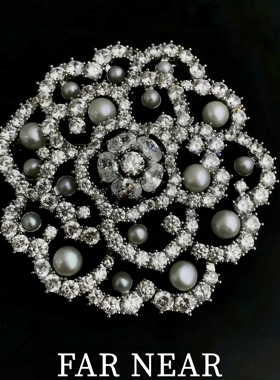 山茶花锆石胸针FAR NEAR花朵珍珠别针奢华优雅高级感配饰新年礼物