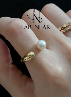 淡水珍珠戒指FAR NEAR可调节大小s925银镀金小众设计感轻奢高级感