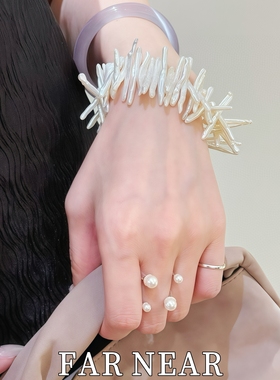 极光白牙签珍珠手链女小众设计感