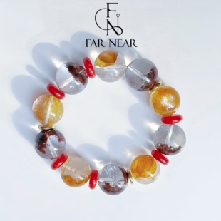 白水晶黄胶花手链FAR 单圈水晶手串水晶手链女 NEAR招财转运新中式