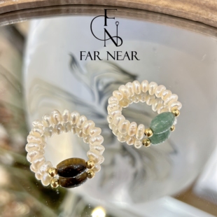 虎眼石珍珠戒指FAR NEAR东陵玉珍珠戒指小众精致高级感指环食指戒