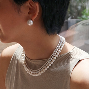 天然淡水珍珠项链三层叠戴FAR 气质毛衣链可拆为三条 NEAR近圆法式