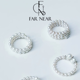 巴洛克弹力戒指天然淡水珍珠FAR NEAR三层弹力戒可调节s925银镀金