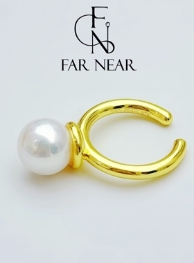 正圆珍珠开口戒指FAR NEARs925银镀金开口可调节轻奢小众设计感女