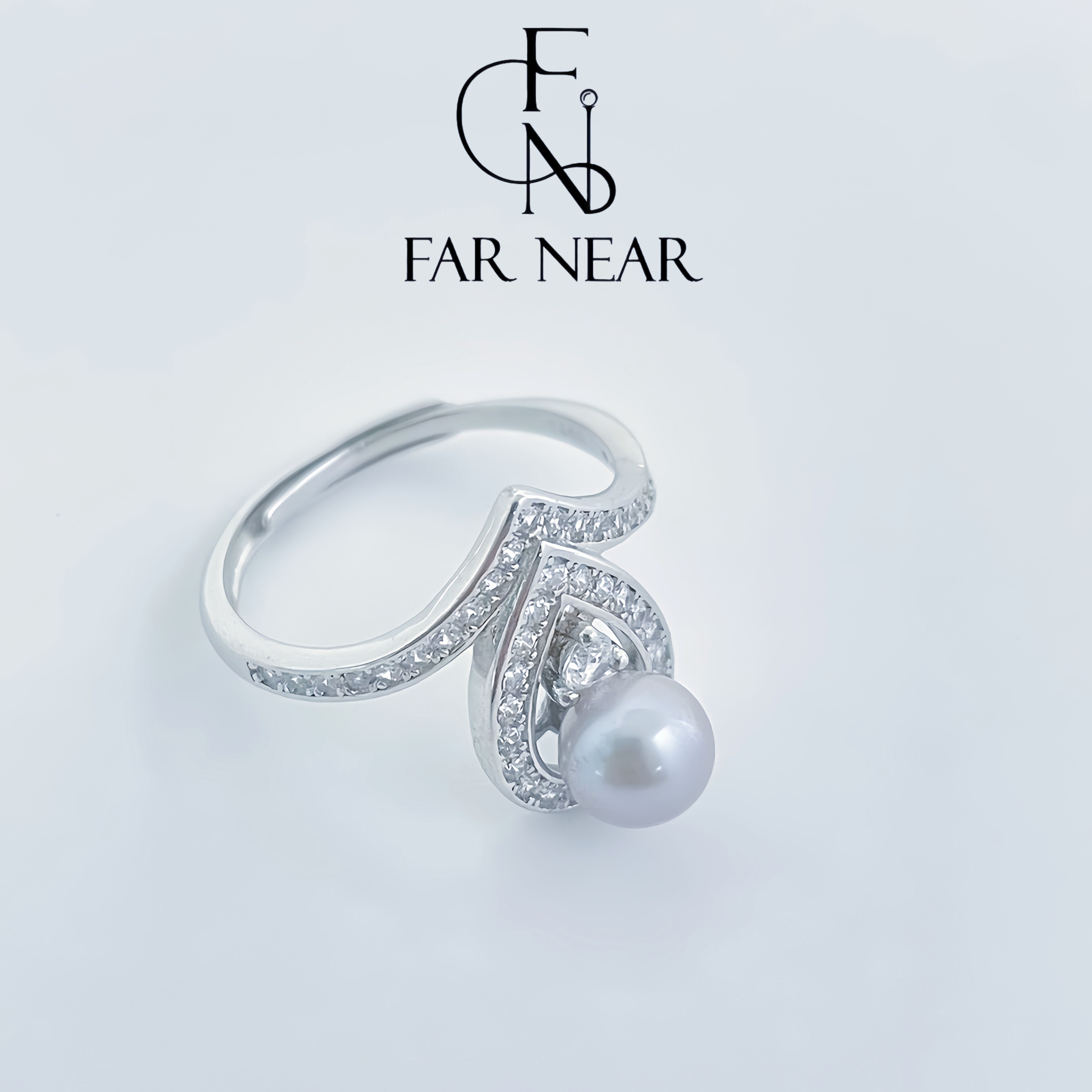 天然淡水珍珠戒指FAR NEAR水滴钻戒女s925银镀金可调节大小设计感