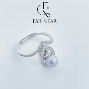 天然淡水珍珠戒指FAR NEAR水滴钻戒女s925银镀金可调节大小设计感