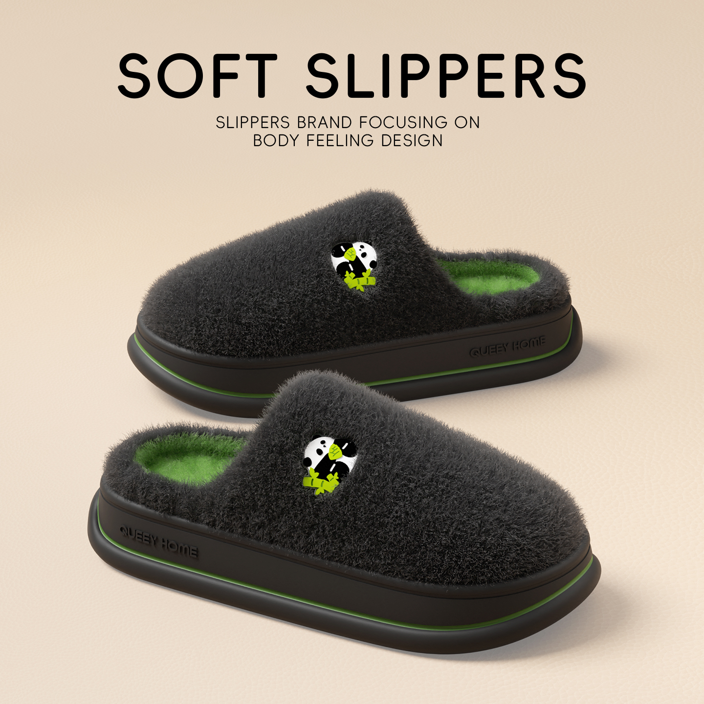 熊猫棉拖鞋男士冬季2025新款室内家居加绒保暖厚底静音卡通棉拖女