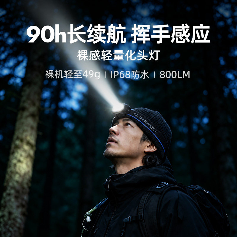 务本H4感应头灯头戴式强光充电超长续航户外徒步登山夜钓防水夜跑