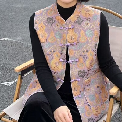 端庄大气妈妈春装国风马甲衣服女中老年女春秋新中式外穿马夹上衣
