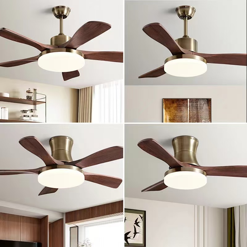 实木风扇灯胡桃木色吊扇灯北欧客厅灯卧室灯餐厅中古风中式古铜色