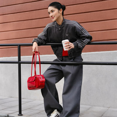 复古立领女款牛仔外套宋佳同款三条春季短款新款运动休闲唐装上衣