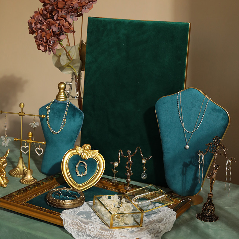 首饰展示架绿色绒布相框模特项链