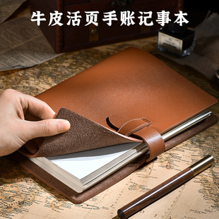 复古真皮牛皮笔记本子本子a5可拆卸活页本工作办公会议软皮面商务记事本简约学生日记本可印制LOGO记事本定制