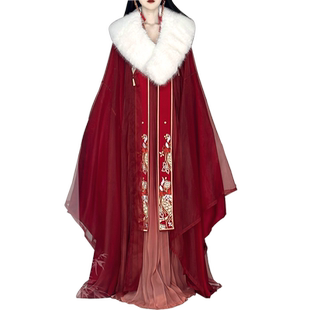 仙楚姬原创汉服女【红妆】唐制披袄刺绣齐胸襦裙大袖衫日常秋冬款