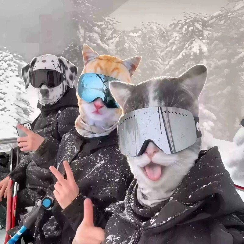 动物头套滑雪骑行防晒面罩全脸防风防尘透气骑行头套猫咪搞怪速干