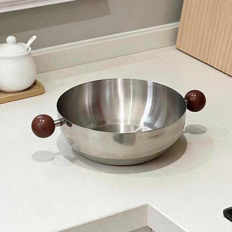 不锈钢带盖泡面碗防烫双耳木把一人食餐具奶锅焗饭锅迷你锅辅食锅