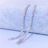 欧美5mm单颗石单排石嘻哈风网球链S925银镶莫桑钻颈链tennis chai