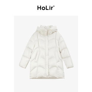 洪陵【鹅绒系列】95白鹅绒保暖中长连帽款鹅绒服女装外套