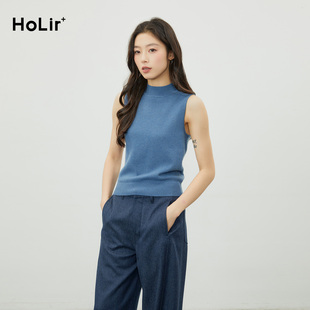 洪陵【100%纯羊绒】半高领背心女款修身上衣时尚轻奢优雅内搭