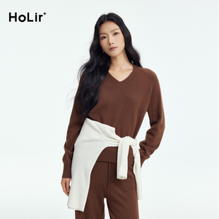 洪陵【天糯绒套头衫】V领纯羊绒宽松软糯长袖针织套头衫