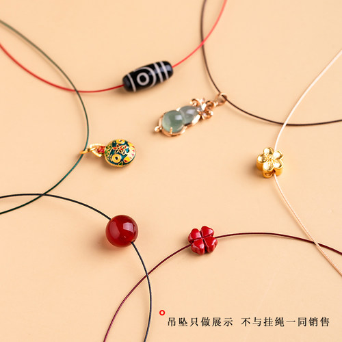 艺楷挂脖金银吊坠细黑皮绳项链