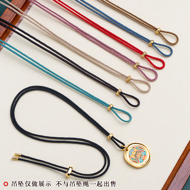 直穿款编绳项链高端玉佛头挂坠黑绳黄金吊坠绳配绳长度可DIY男女