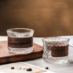 主人单杯品茗杯喝茶杯子竖纹品杯 胡桃木防烫竖纹杯耐热小茶杯套装
