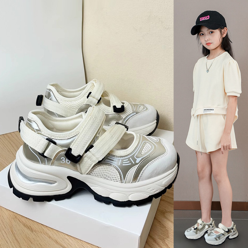 专柜女童运动鞋2025夏季新款儿童镂空老爹鞋中大童包头凉鞋网红沙
