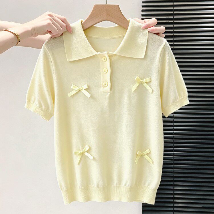 女童短袖冰丝薄款polo衫夏季2026新款儿童t恤亲子装小个子针织衫