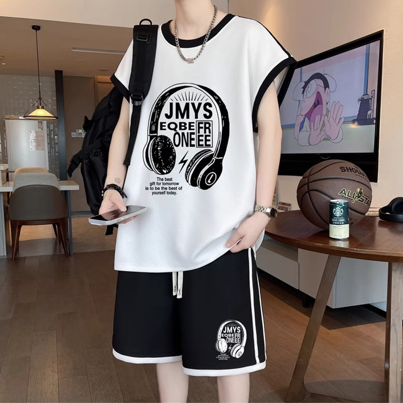 专柜冰丝背心男夏季薄款宽松无袖t恤短裤男装青少年休闲运动篮球