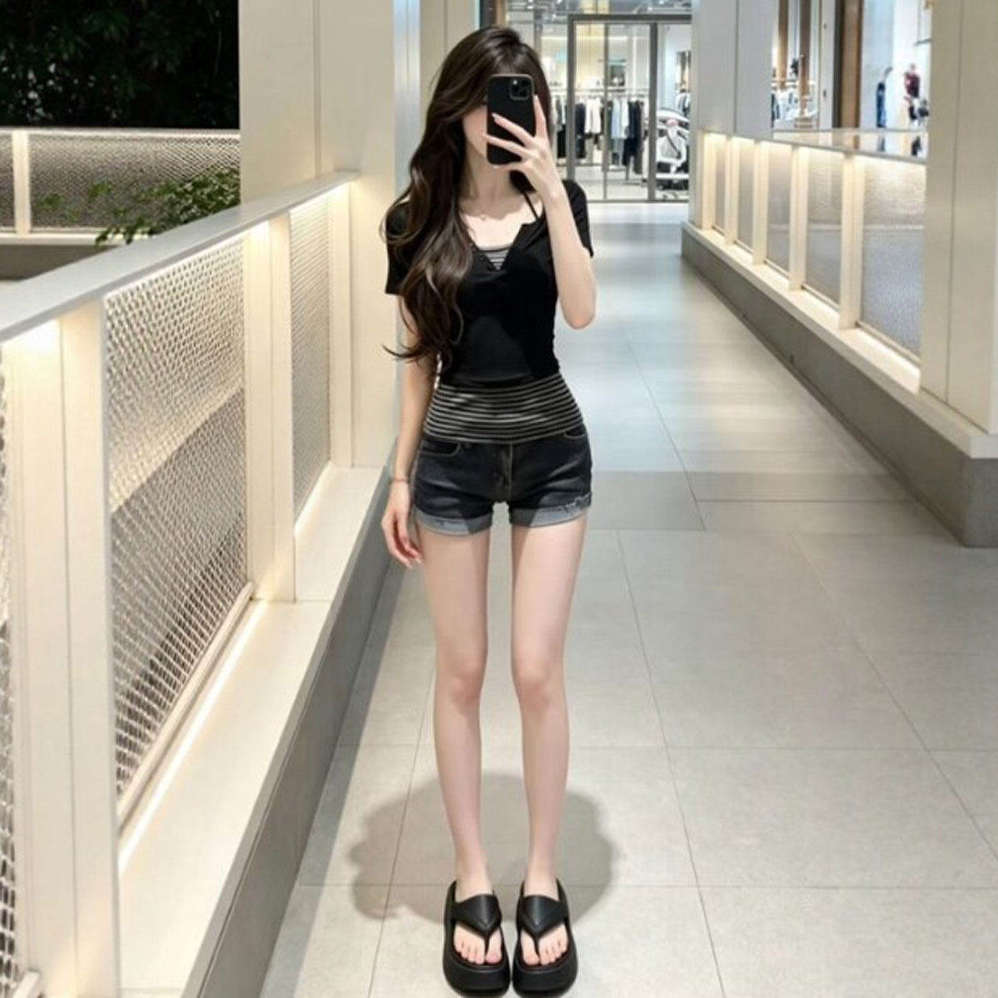 专柜小个子独特超好看的V领收腰修身短袖T恤超火小众不撞款上衣26