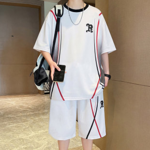 专柜篮球运动套装男夏季2026新款条纹短裤短袖搭配休闲一套帅气衣