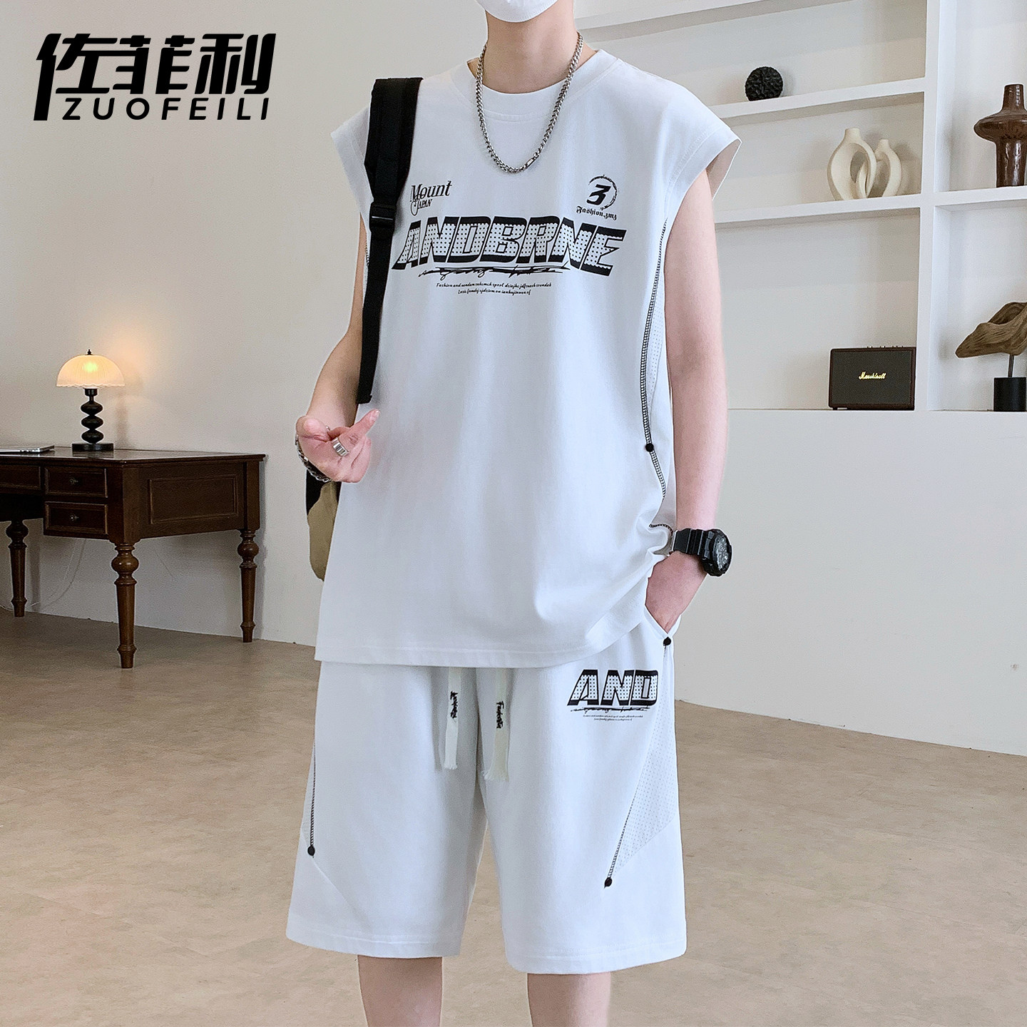 专柜休闲运动套装男夏季新款抑菌凉感背心短裤男一整套搭配痞帅两