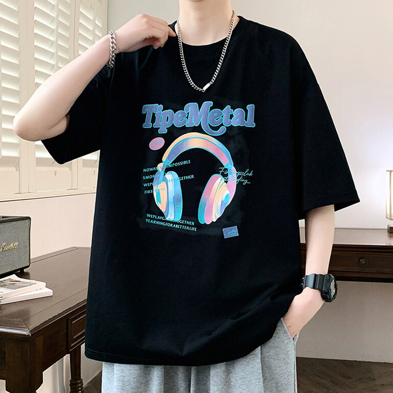 专柜黑色短袖男夏季2025新款潮流圆领上衣服凉感透气青少年半袖T