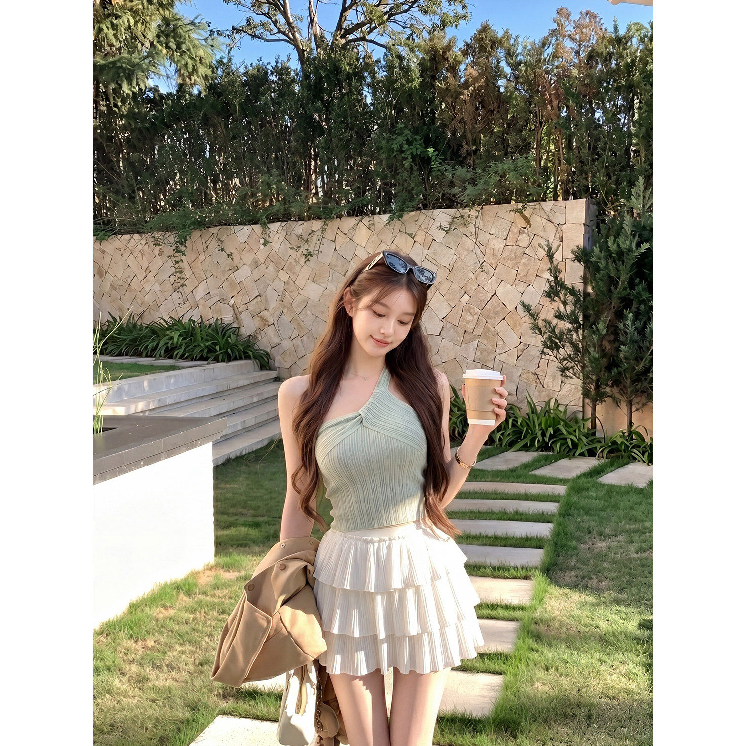 专柜纯欲风斜挂脖针织背心吊带女夏外穿修身显瘦短款无袖上衣
