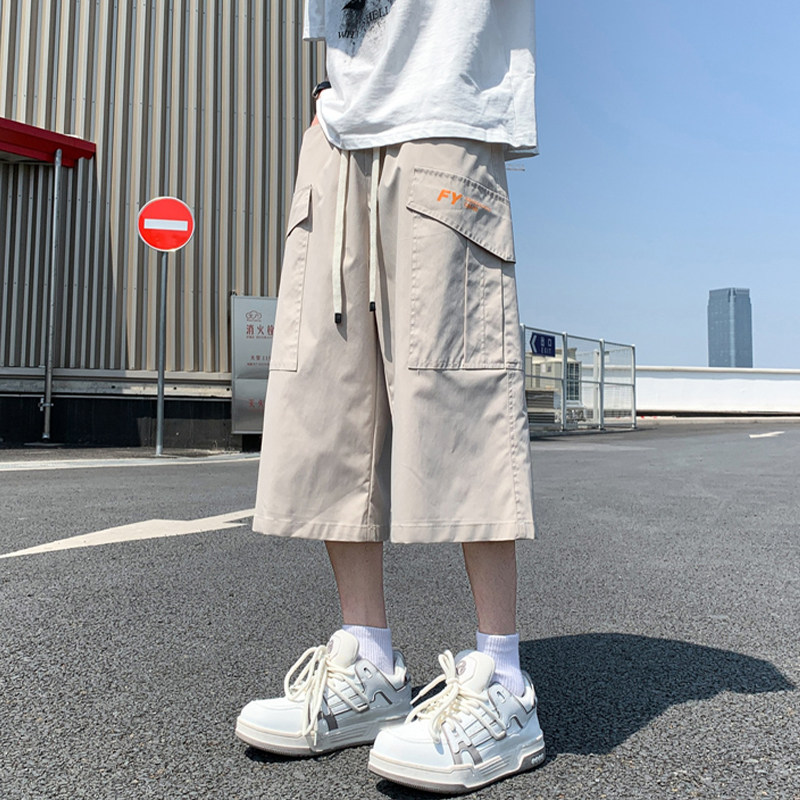 专柜工装七分裤男夏季薄款宽松直筒休闲裤子潮牌男速干冰丝运动短