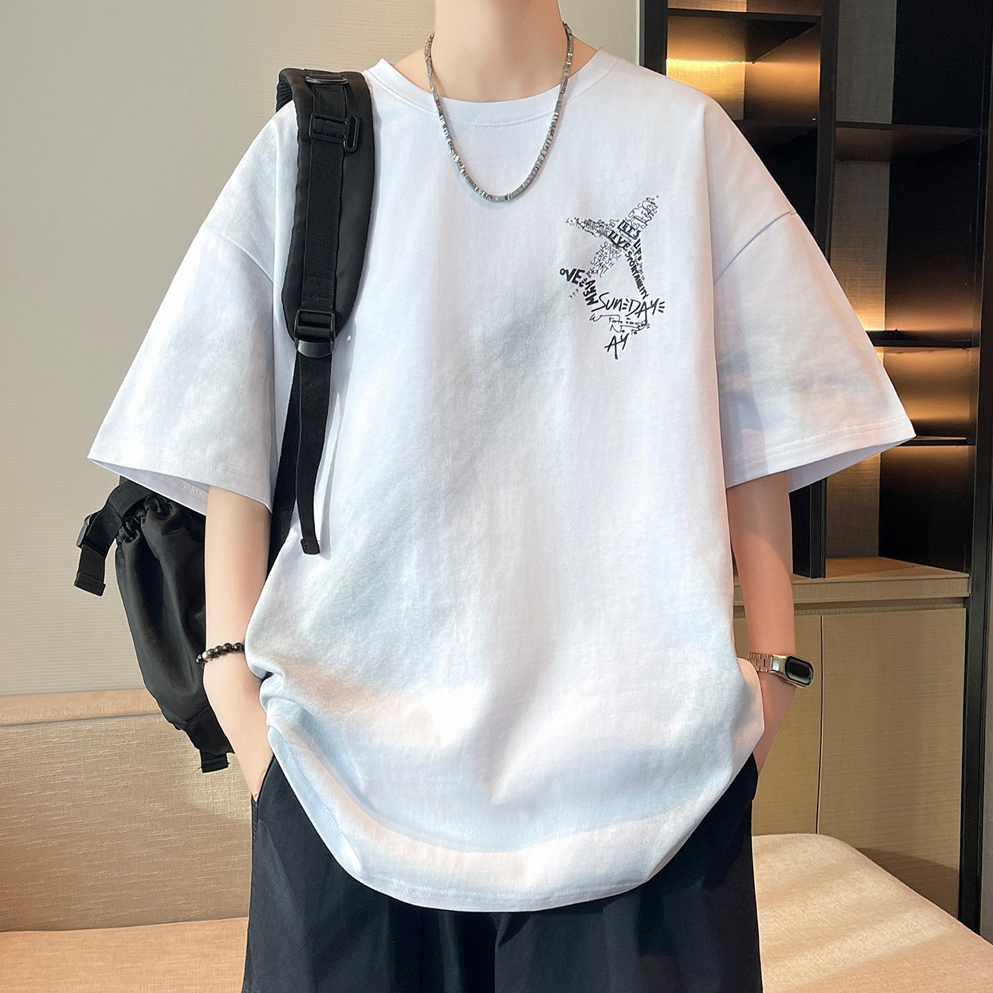 专柜卡通学院短袖t恤男夏季新款潮牌渐变色印花半袖上衣男生休闲