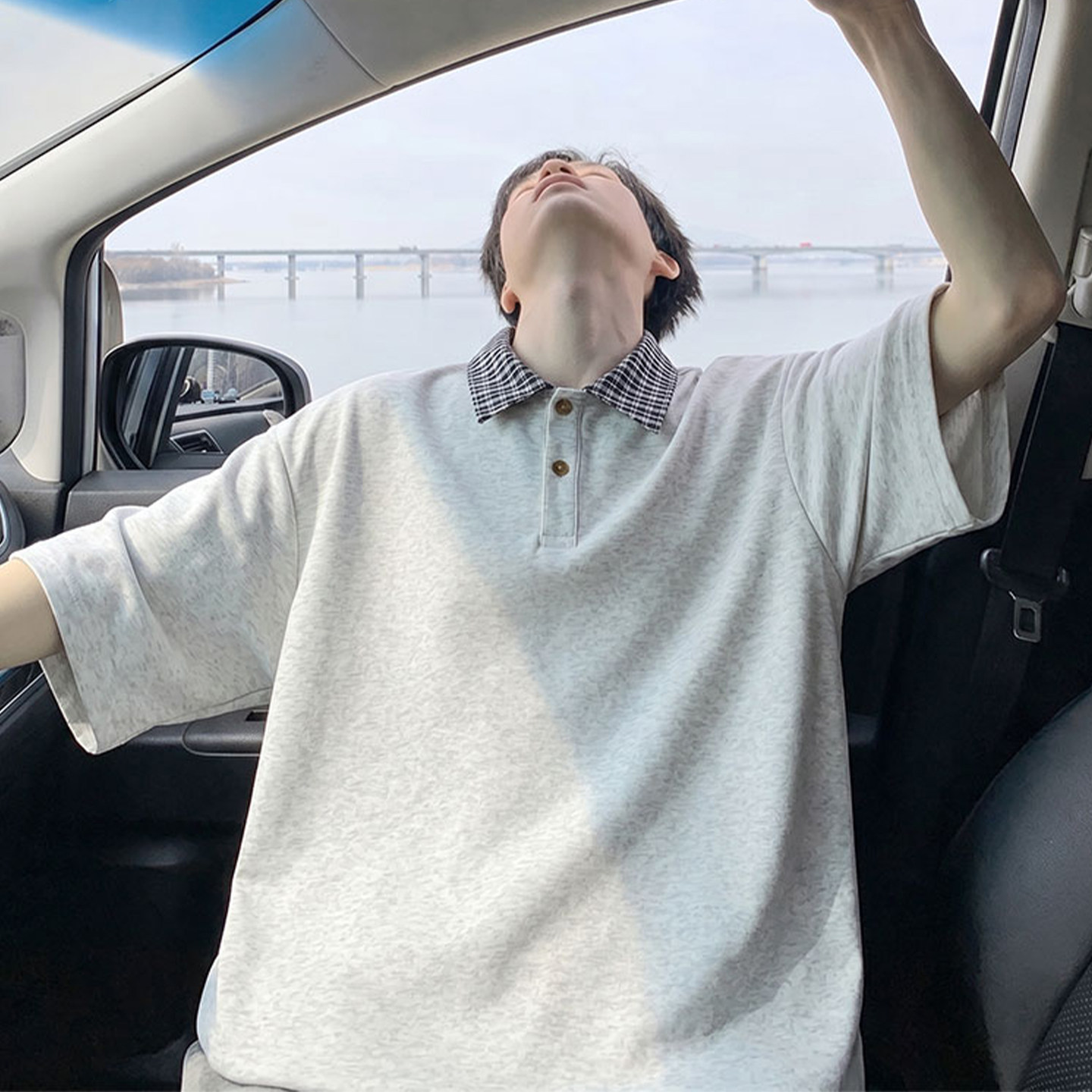 专柜翻领短袖POLO衫男夏季新款潮牌宽松凉感半袖t恤青少年高级感
