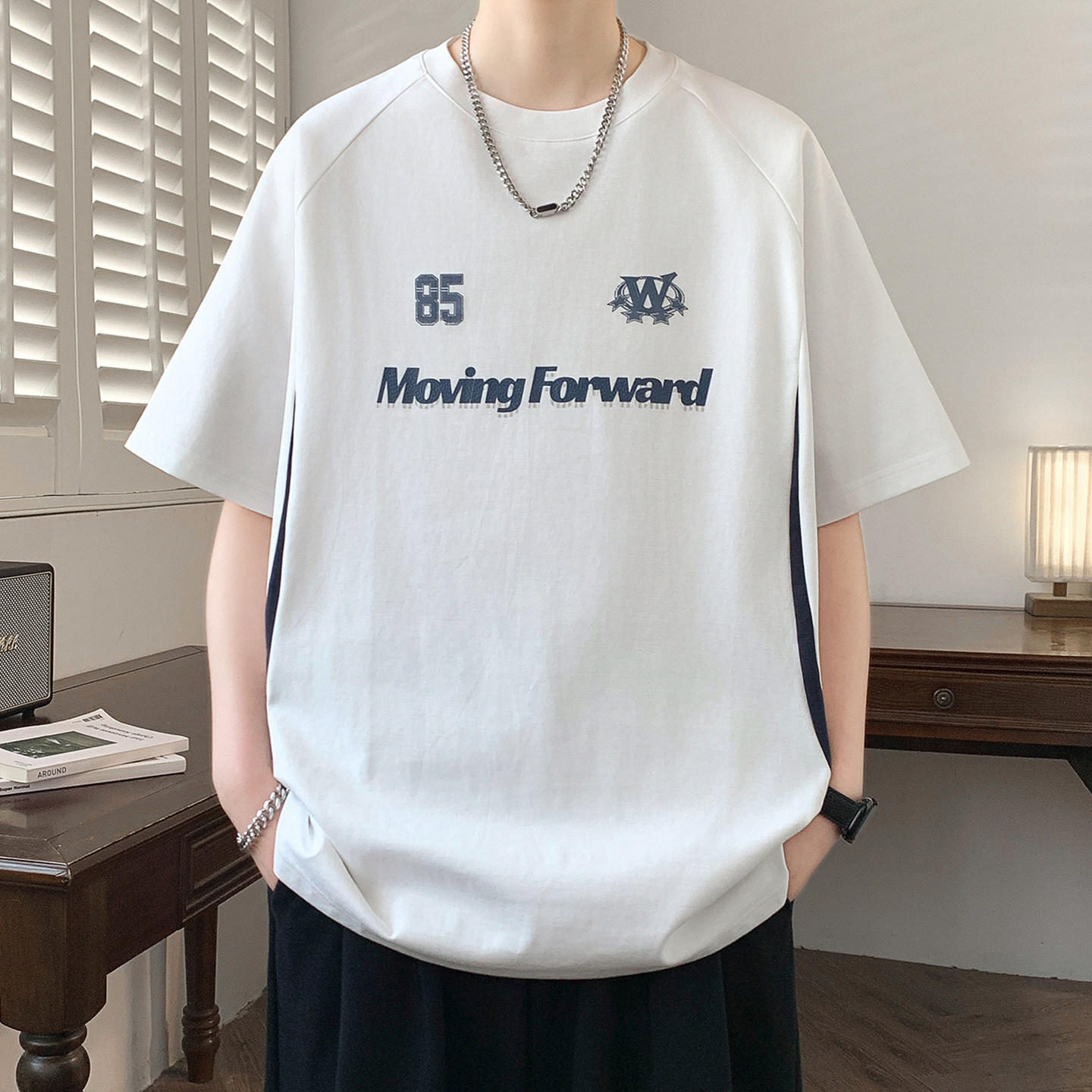 专柜白色凉感短袖男夏季新款潮牌宽松字母美式风半袖衣服透气休闲