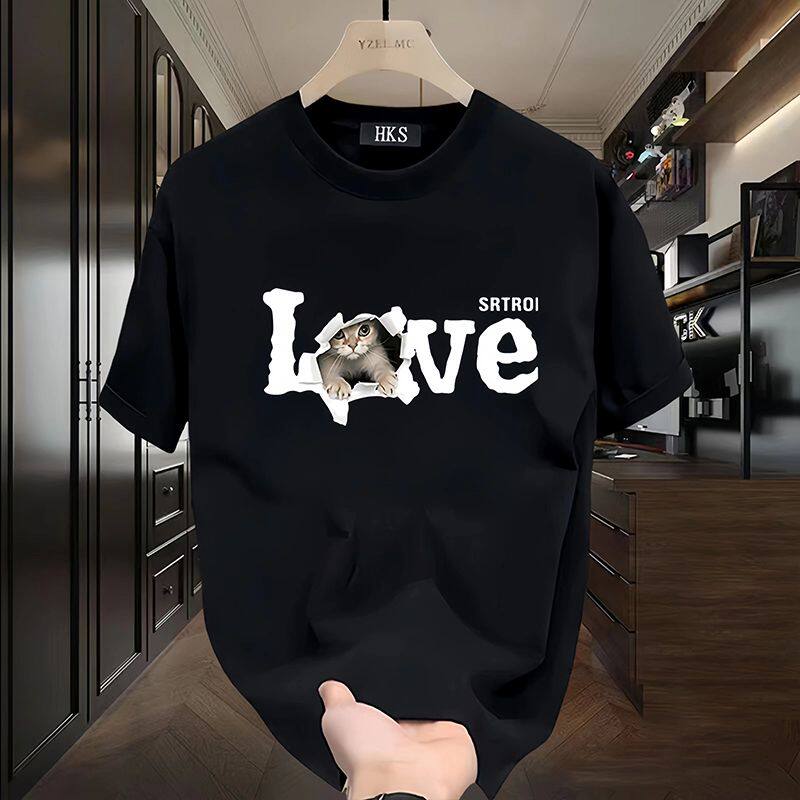 专柜夏季新款重磅纯棉短袖T恤潮流love印花男女同款宽松痞帅潮牌