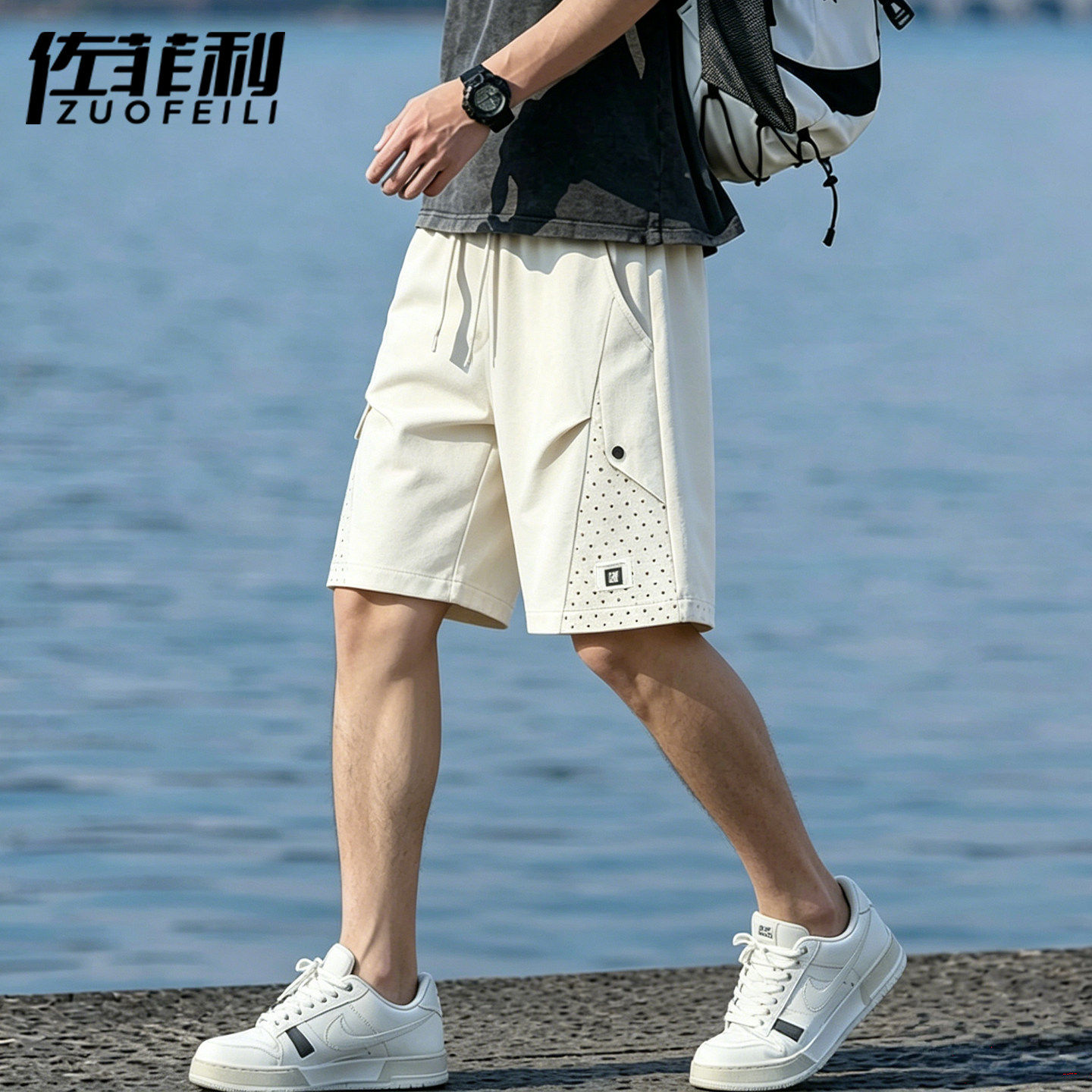 专柜冰丝短裤男夏季薄款宽松网眼透气五分裤子青少年潮流直筒凉感