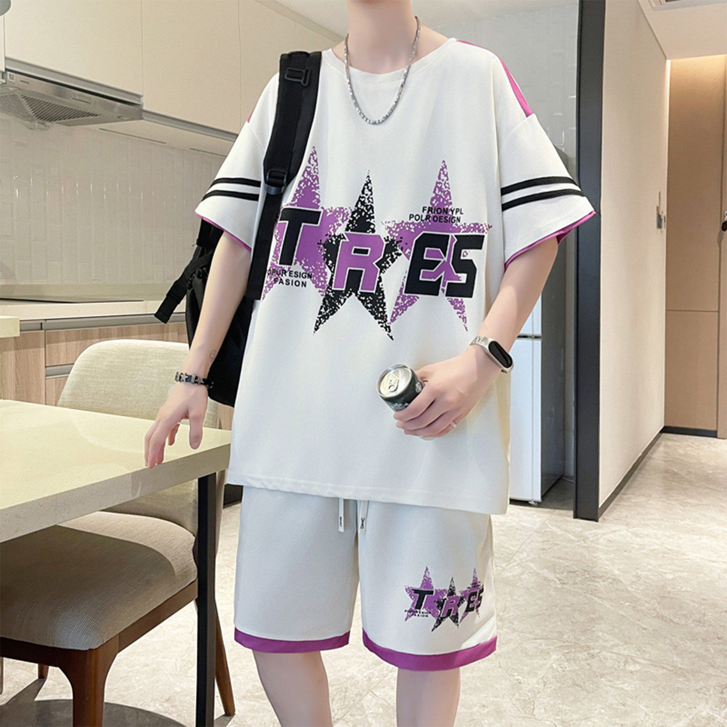 专柜休闲套装男夏季2026新款潮流凉感短袖短裤搭配一套帅气青少年