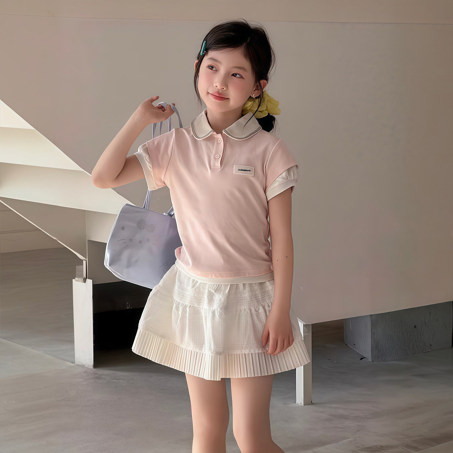 女童短袖T恤套装夏装2026新款儿童洋气POLO衫上衣大童夏季半身裙