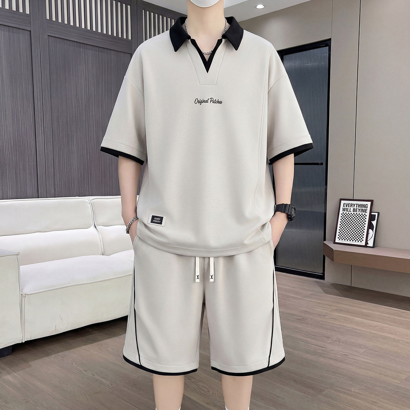 专柜翻领休闲运动套装男夏季新款冰丝凉感短袖短裤两件套搭配一套