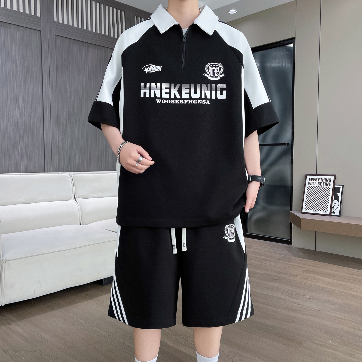 专柜休闲运动套装男夏季2026新款Polo领冰丝t恤男青少年帅气搭配